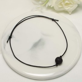 Yienate Small Lava Stone Bracelet Vintage Style Black Wax Thread Leather Chain for Women and Girls