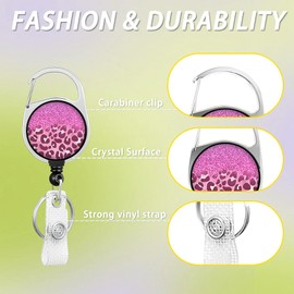 Leopard Purple Glitter Gradienr Plastic Id Badge Holder,ID Badge Holder with Breakaway Lanyard Retractable Badge Reel,Card Name Tag Badge Protector Cover for Teacher Nurse Student Office