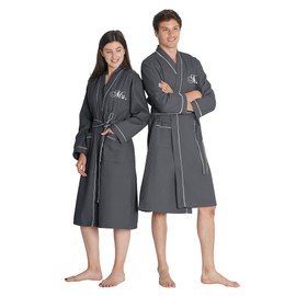 AW BRIDAL Mr and Mrs Waffle Robes Matching Robes for Couples Set Bridal Party Wedding Engagement Gifts for Couples, Grey