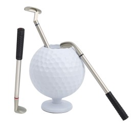 Golf Ball Pen Holder,Portable Mini Desktop Ball Model Pen Holder with 3 Golf Cue Pens for Home Office