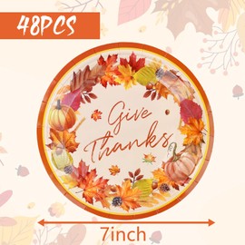 CIEOVO - Paquete de 48 platos desechables para otoño, calabaza, hoja de arce, platos de papel para fiesta, cosecha de otoño, cumpleaños, boda, Acción de Gracias, suministros