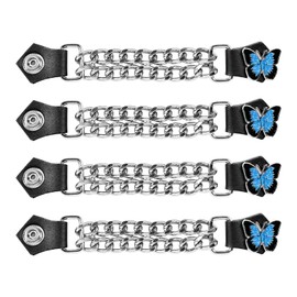 GARGOYLE BELLS 【4Pcs】 Motorcycle Vest Extenders Set PU Leather Biker Vest Extender with Double Chain for Men-Botton with Butterfly (Blue)