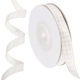 PATIKIL 10 Yards x 0.4" Plaid Ribbon, Khaki and White Gingham Ribbon Gift Wrapping Ribbon for Thanksgiving Bow Wreath Craft Birthday Wedding