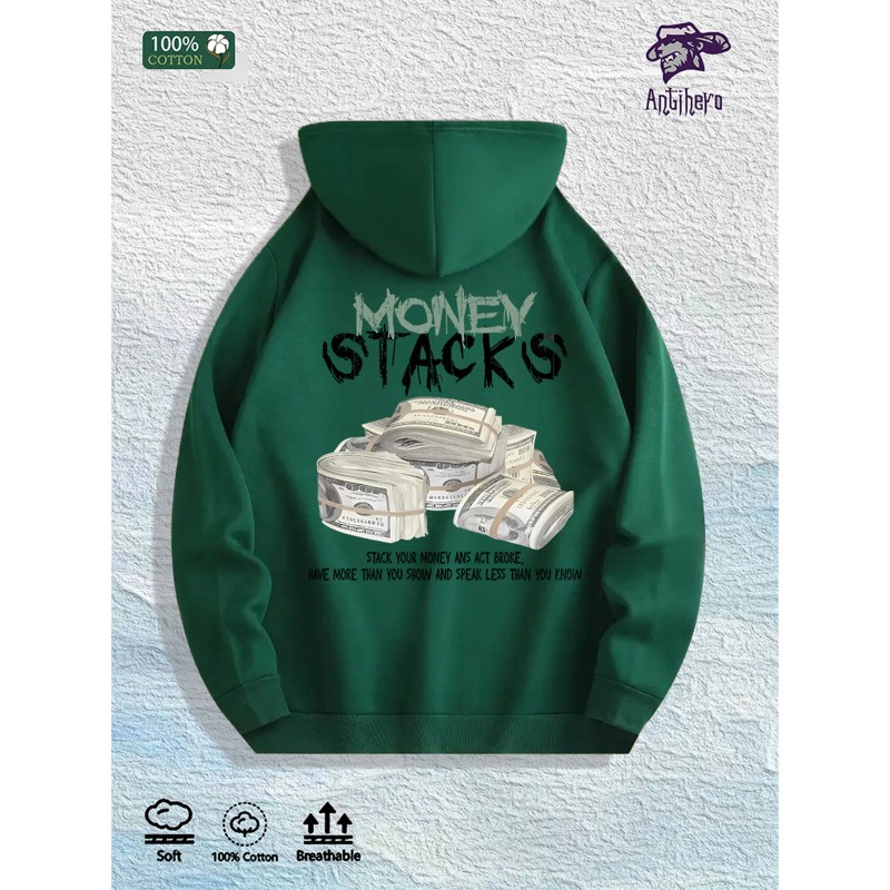 Money Stacks Graphic Hoodie 100% Cotton US Warehouse 7 ColorsColor: