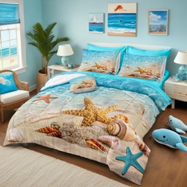 Bedbay Beach Comforter Sets Calfornia King Size 8 Pcs Beachy Bedding Set Turquoise Comforter Set with Sheets Beach Themed Bedding Ultra Soft Bed in a Bag Calfornia King for All Season(Teal,Cal-King)