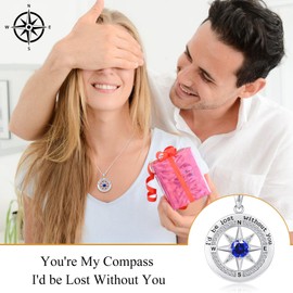 Wife Christmas Gift Ideas Compass September Birthstone Necklace Sapphire Blue Jewelry for Women,S925 Sterling Silver Necklace Birthday Gifts for Wife,Mothers Day Valentines Gifts for Women Wife