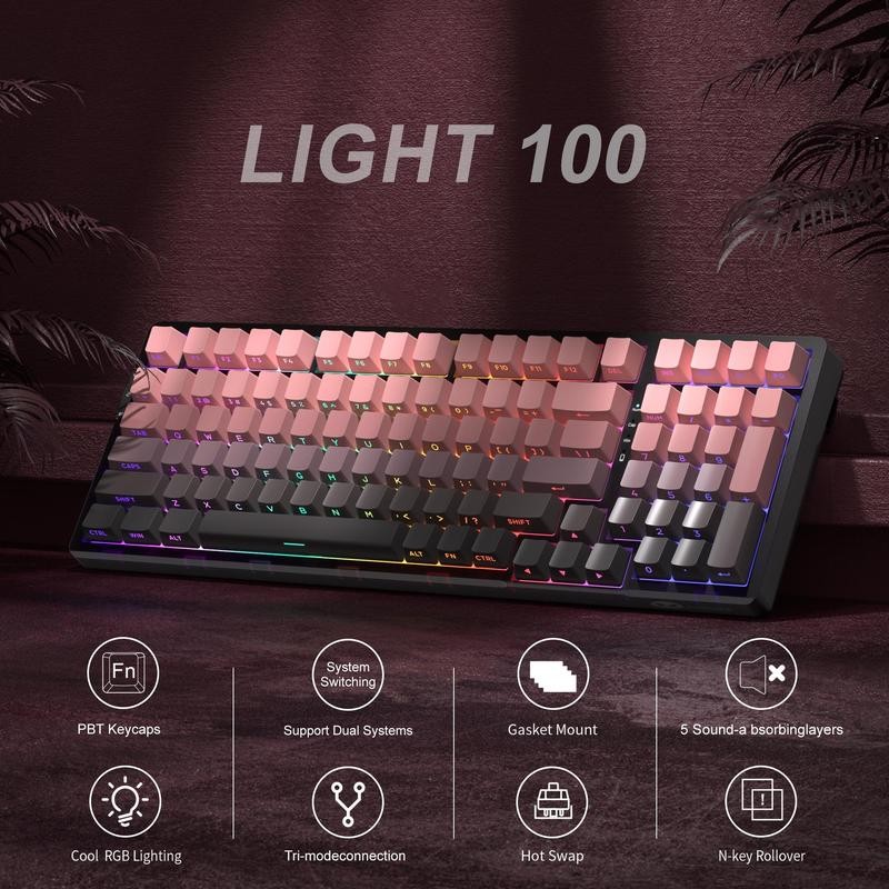 MAGEGEE Light100 Creamy Keyboard Wireless, 96% Gasket Hot Swappable Keyboard