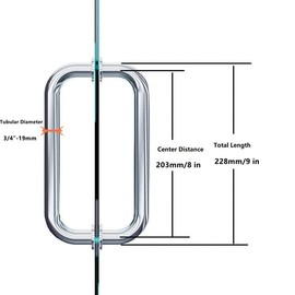 Ranbo C-Shaped 8" Back-to-Back Frameless Glass Shower Door Push Pull Handle, Fits 6-12mm(1/4"-1/2") Glass Doors,8" Mounting Hole Distance,304 Stainless Steel,Brushed,for Bathroom, Sauna, Spa