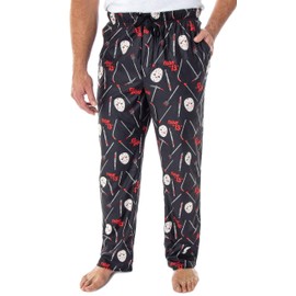 Friday The 13th Men's Jason Hockey Mask Allover Pattern Lounge Sleep Pajama Pants (3X-Large)