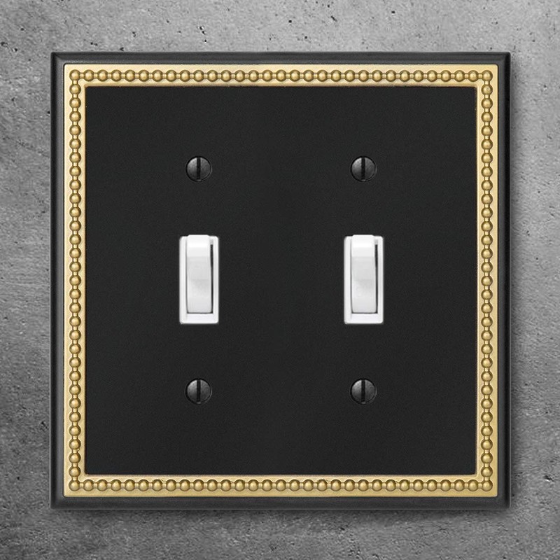 Pearled Frame Decorative Wall Plate Switch Plate Outlet Cover (Double