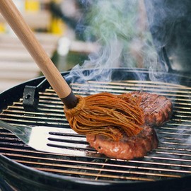 2 Pack BBQ Mop, Large Grilling Basting MoBrushes with Wooden Long Handle and 6 Extra Replacement Heads for Grill Barbecue Smoking Steak, 19.2+18 Inch, Kitchen Tools