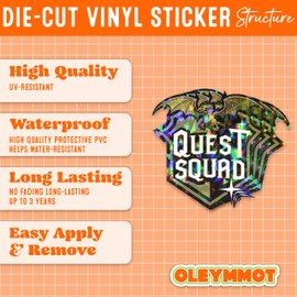Set 3Pcs Quest Squad Holographic Sticker Funny Dragon, Fourth Wing, Armor Meme Humor Bookish Kindle Waterproof 3 Inches Die-Cut Vinyl for Water Bottle Laptop Phone for Friend Coworker Dad Mom