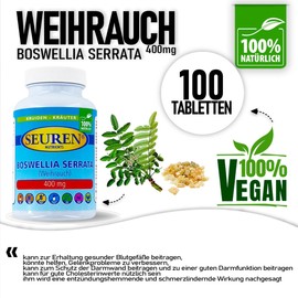 Seuren Nutrients | Boswellia serrata/Frankincense | 100 Tablets | High dose Frankincense 100% Natural Gluten Free | Lactose Free and Sugar Free