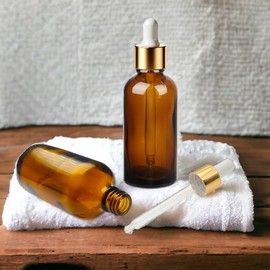 AVALON Amber 100ml Dropper Bottles with Gold & White Pipette - Pack of 5 - Ideal for Essential Oils, Serums & Aromatherapy