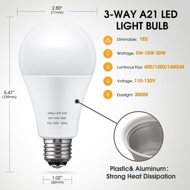 Briignite 3 Way LED Light Bulbs 50 100 150W Equivalent,