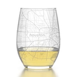 Well Told Engraved Houston Texas Map Stemless Wine Glass, Etched Wine Glass (15 oz, Clear) City Map Wine Glass, Custom Wine Glass, Gifts for Wine Lovers