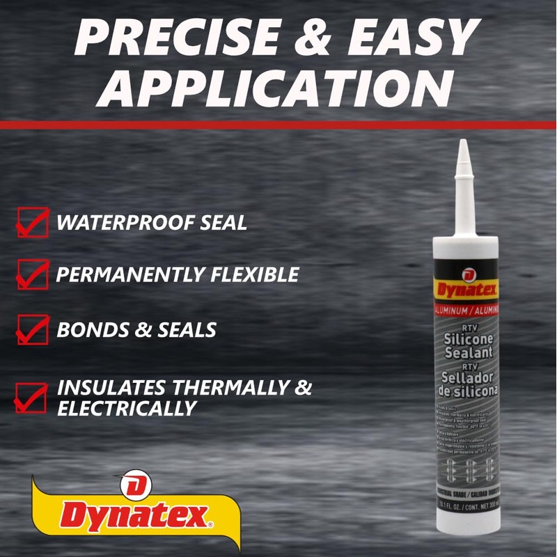 Dynatex 143384 Industrial Grade Silicone Sealant, Aluminum, Marine Caulk, 300ml