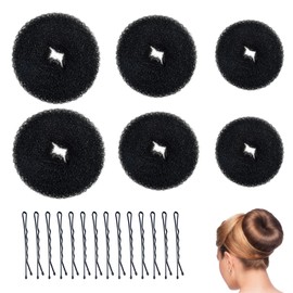 Bun Cushions, 6-Piece Doughnut Hair Bun Maker Set, Bun Maker, 50 U-Shaped Hair Clip, Hairpin, Bun Aid Updo Accessories, for Women and Girls (Black)