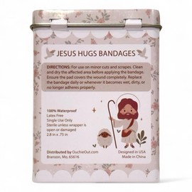 Jesus Hugs Bandages - 50 Sterile Adhesive Strips with 5 Designs - OuchieOut-, Bandaid, Latex-Free & Water Resistant, Safe for Children & Adults, 3.75" x 2.75" x 1" Size Aid Healthcare