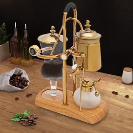 MuChaIOAK Belgian Siphon Coffee Maker, Luxury Balance Syphon Coffee Maker Set Belgium Vintage Classic Brewing Coffee Set, Smooth Great Aroma, Gold Color 400ml/15oz