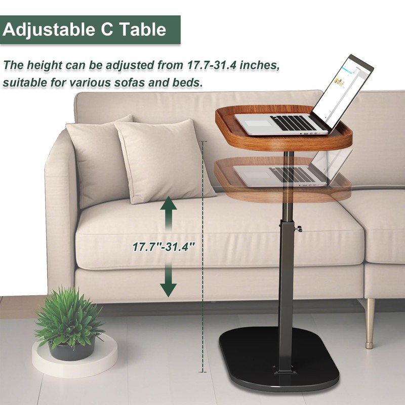 YunMeoCool Adjustable Height C Shaped Side Table, Couch Tables That