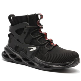 ORISTACO Work Safety Steel Toe Boots, Lightweight Breathable Industrial Construction Boots, High Cut 799 Black 41