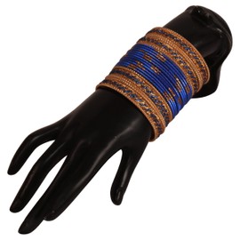 Touchstone New Indian Bollywood Glamorous Fashion Wrist Enhancing Shimmering Golden Glitters Textured Blue Color Designer Jewelry Bracelets Bangle Chura. Set of 48 in Gold Tone for Women.