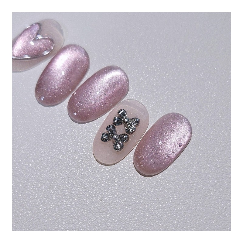 Heart Magnet Handmade Nail Tip Magnetic Nail Silver Heart Ribbon