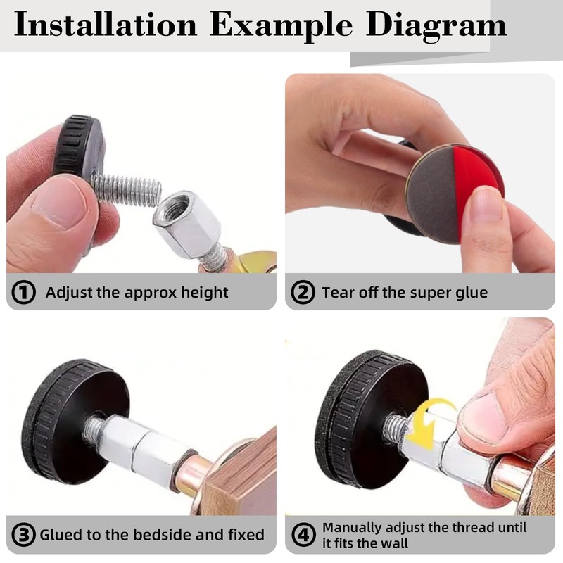 Pack of 8 Bed Frame, Anti Shake Spacer, Black, Adjustable