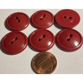 Unbranded Set of 6 Vintage Glossy Light Maroon Plastic Sew-thru Buttons 7/8" 23mm 14807
