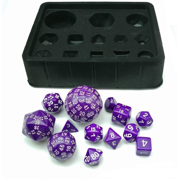 Grinning Gargoyle - 13 Piece Deluxe Games Master Polyhedral RPG Dice Set - Perfect for DnD and other Role-playing Games - Includes 100 Sided Die - Rolling Poly Roleplaying Game Accessory (Purple)