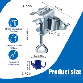 GZjiyu Pack of 2 Parasol Holders, Adjustable Umbrella Holder for Balcony Railing, Patio or Table with 2 Blue Hooks with Four Prongs (Diameter 2.5 - 3.7 cm)