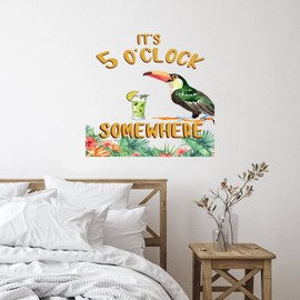 It's 5 O'Clock Somewhere Kids Room Home Decor Wall Art Stickers Macaw Summer Flamingo Removable Home Decals for Playroom Office Car Trucks Vinyl