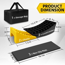 ROBLOCK RV Leveling Blocks Up to 35000 LBS, Camper Leveling Blocks with Chocks, Anti-Slip Mats, Carry Bag, RV Leveling System for Travel Trailers, 4" Max Leveling Height, 2 Packs, Yellow