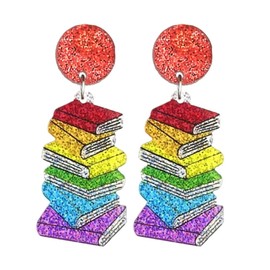 Funny Teacher Dangle Earrings Cute Cartoon Acrylic Drop Earrings Hat Read Cat Rainbow Book Apple Earring for Women-F