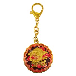 Juanxian Feng Shui Keyring with Four Weapon Protectors, Wealth, Luck, 4 Heavenly Kings, Home Decoration, Harmony, Wealth, Prosperity, Success, Red, 12.5 x 4.7 cm