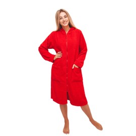 ALLEN & MATE 100% COTTON Towelling Unisex Hooded Dressing Gown, Comfort Bath Towel With Zip - Ideal for Men & Women (XL, Red)