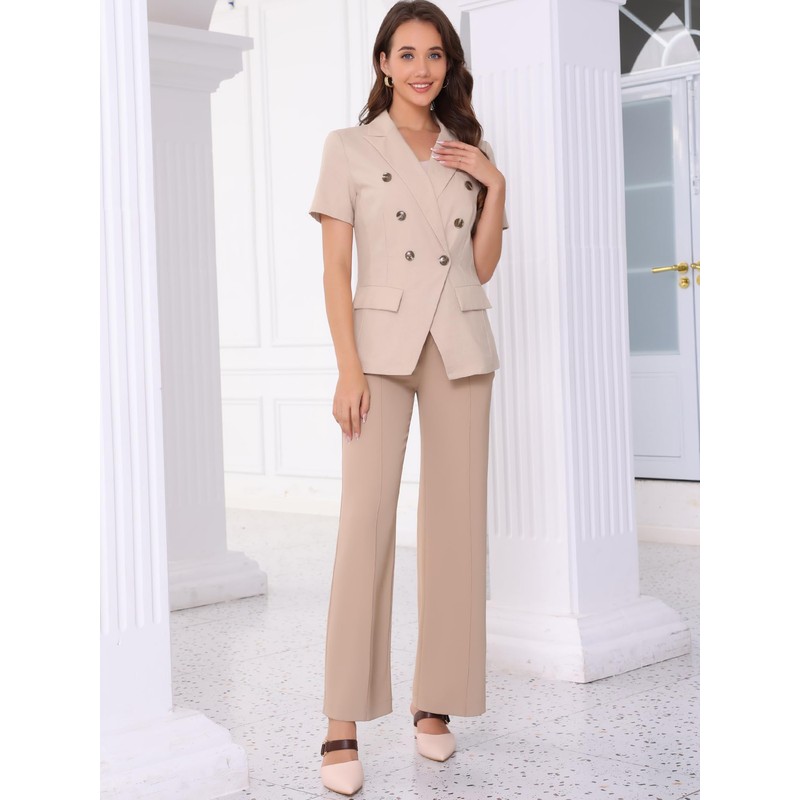 Allegra K Short Sleeve Blazer for Women's Double Breasted Notched