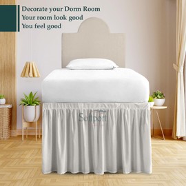 Dorm Room Bed Skirt - College Dorm Bed Skirt - Long Bed Skirt Dorm - Extra Long Dorm Room Bed Skirt - Elegant Design Brushed Microfiber - 1000 Series Bedskirts - Twin-XL - 36" Drop, Light Gray