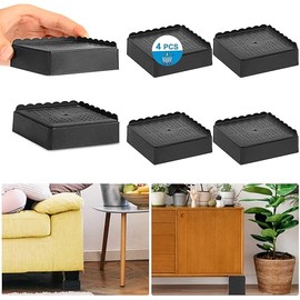 Bed Risers 1 inch, 2 inch, 3 inch, 4 inch Heavy Duty, Adjustable Furniture Riser for Table Desk Couch Sofa Chair Recliner Leg Frame Dorm, Stackable Bed Raisers Blocks (Black 4 Pack, 1 inch)