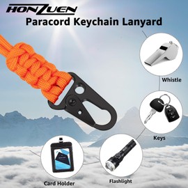 HONZUEN Pack of 2 Paracord Carabiner Key Ring Neck Lanyard Strip Card Holder ID Clip Keyholder Keyring Keycord Suitable for Key Cards ID Badge Holder Neck Strap Drawstring Orange