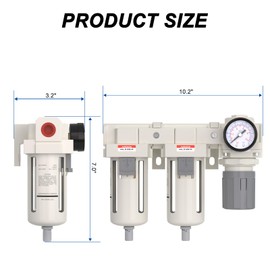 AIRZOE 3/4" NPT Air Dryer for Compressor-Air Compressor Water Separator AC4110-06,Double Air Compressor Filter,Air Pressure Regulator Combo,5 Micron Brass Element,Semi-Auto Drain,0-145 psi Gauge