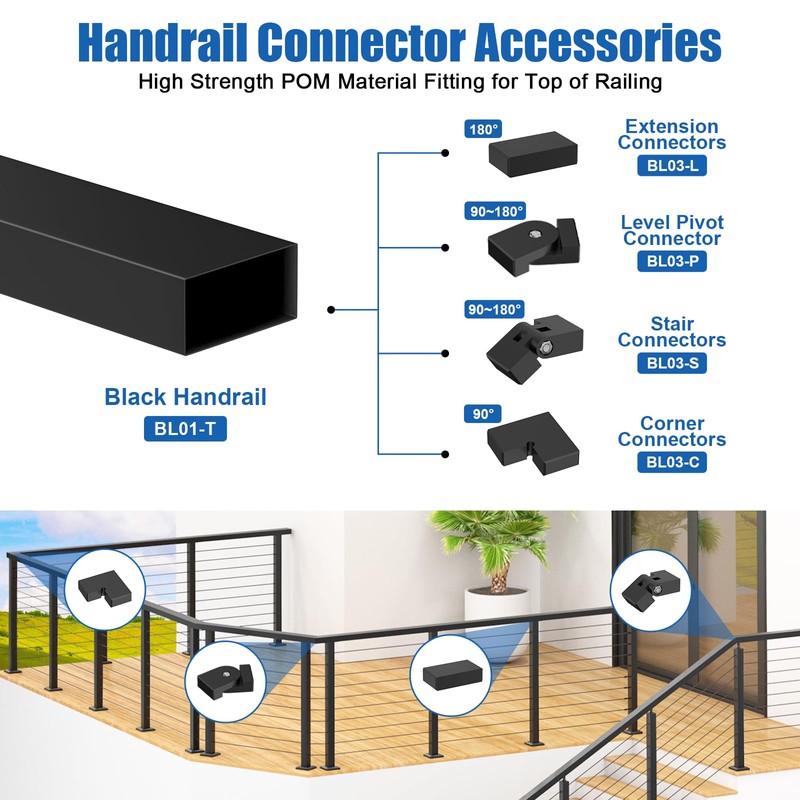 BLIKA 1Pack 4FT Stainless Steel Black Cable Railing Handrails for