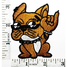 Funny Bulldog Punk Rock Cute Dog Embroidery Patches Children Kid Patch Appliques Fabric Decorating for Hat Cap Polo Backpack Clothing Jacket T-Shirt DIY Embroidered Iron On/Sew On Patch