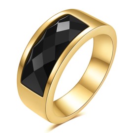 LXBQYSTO Men's Stainless Steel Vintage Square Gem Rings Gold and Silver Fashion Ring Party Wedding Gift For Men (Narrow-Gold-Black, 9)