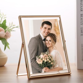 GorYeeFine Gold 6×8‘’Floating Frame 2-Pack For Photo Sizes(3.5x5''4x6''5x7''),Classy Metal Floating Frame 5x7''Tabletop Shelf Photo Frames for Christmas,Wedding Party,Home or Office Décor