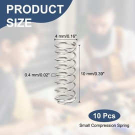 sourcing map Compression Spring 4 mm OD 0.4 mm Wire 10 mm Free Length 304 Stainless Steel Small Extension Spring for DIY Projects Home Shop Repairs (Silver Tone, Pack of 10)