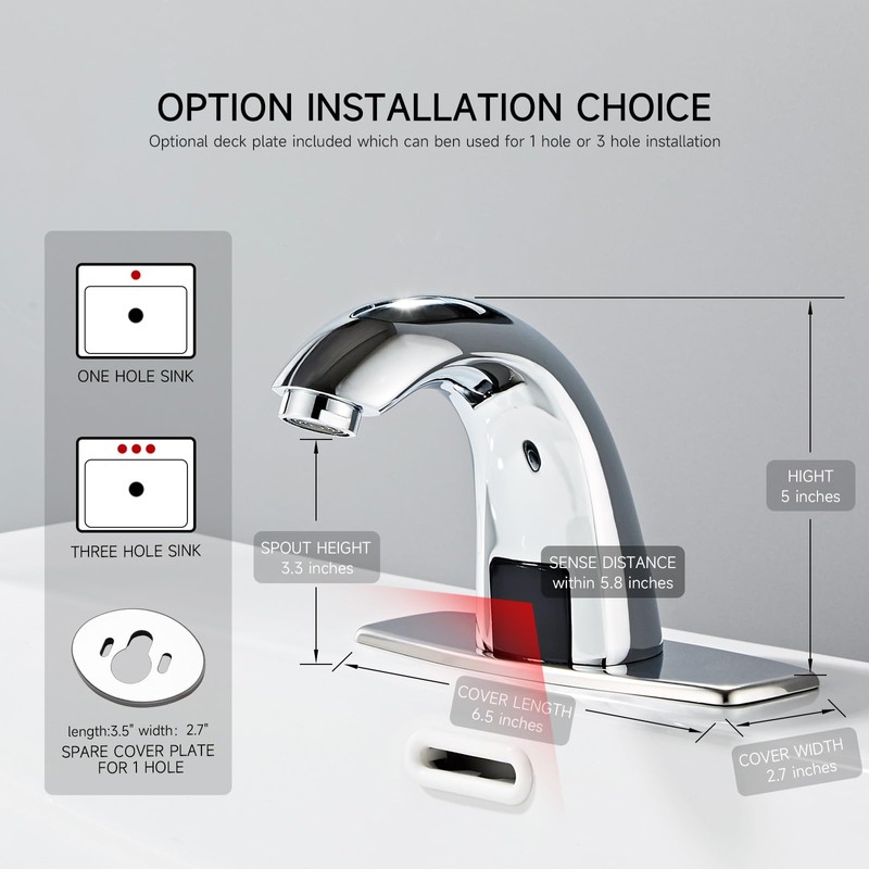 Touchless Bathroom Sink Faucet Hands Free Automatic Motion Sensor Commercial