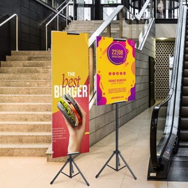 AkTop Heavy Duty Tripod Banner Stand, Adjustable Poster Stand Retractable Height Up to 79.9 inches, Double-Sided Floor Standing Sign Holder for Board Sign Display