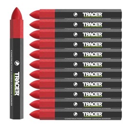 TRACER Construction Lumber Crayon Markers, Pack of 12- Red. 12 x Red Multi Surface Marking Crayons